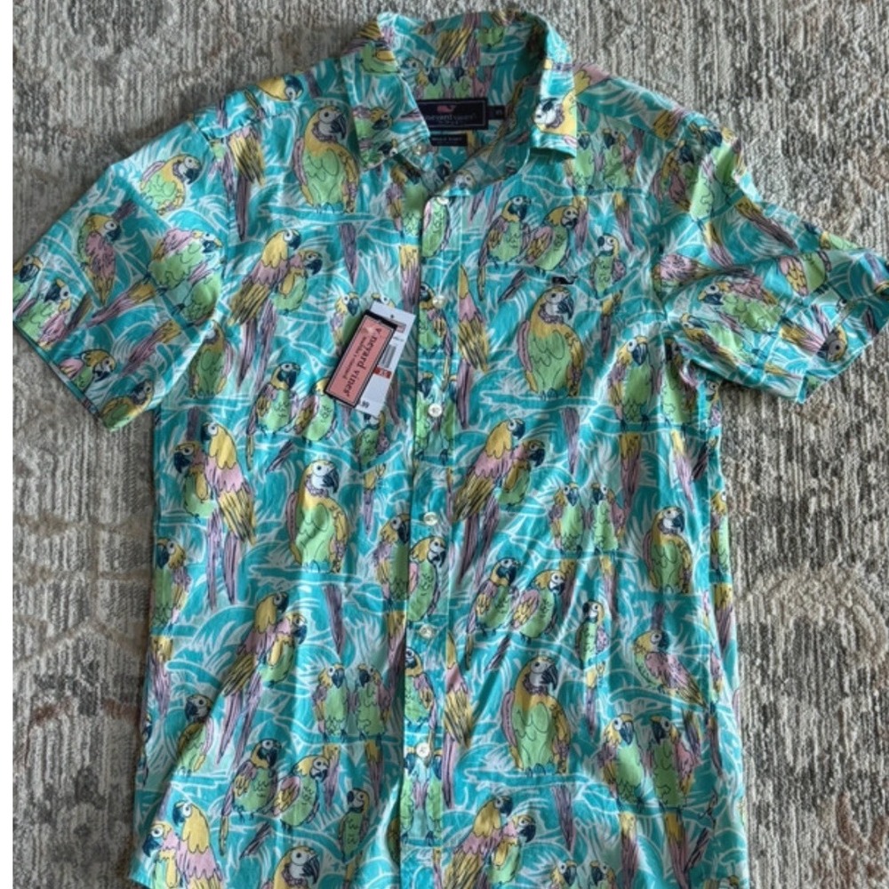 Vineyard Vines Boys XS Whale Shirt Parrot Tropical Print Button Down NWT
